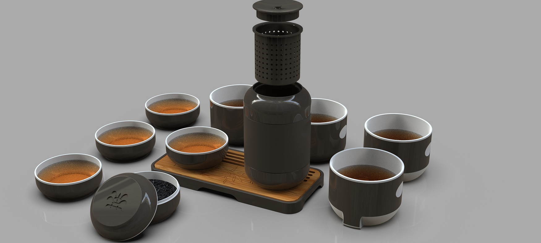 國潮風便攜式茶具外觀設計-造型設計-結構設計