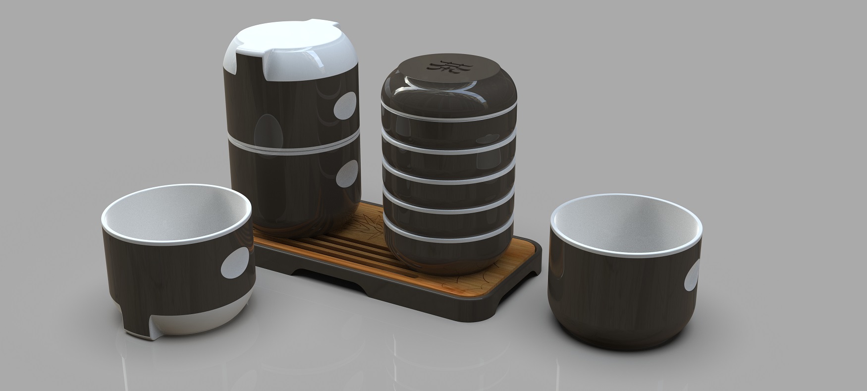國潮風便攜式茶具外觀設計-造型設計-結構設計